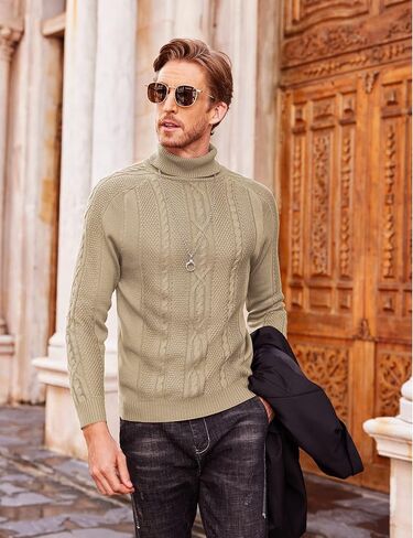 COOFANDY Men's Turtleneck Sweater Slim Fit Casual Warm Twisted Knitted Pullover Sweaters in Saudi Arabia