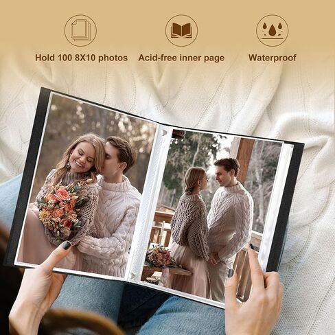 LANPN Photo Album Scrapbook 8x10 ، Linen Hard Cover Archival Acid Top Load Book Book Book with Sleeves الذي يحمل 52 صورة رأسية فقط 8 × 10 (Beige) in Saudi Arabia