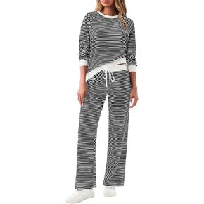 Tankaneo Womens Sweatsuits 2 قطعة مجموعات مخطط طويل الأكمام من النوع الثقيل