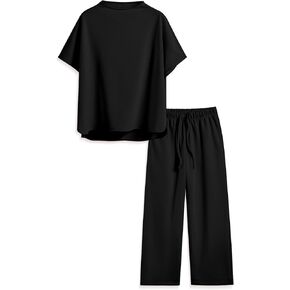 Songling 2 Piece Sets For Women Short Sleeve Pullover Tops and Wide Leg Pants Travel Lounge Matching Set With Pockets
