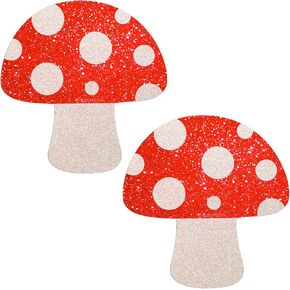 Sasswear Mushroom Pasties Fun Nipple Cover, Cute Sparkly Accessories for Rave Festival Lingerie, Toadstool Pasties