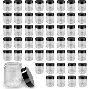 50 Pack 4 oz Clear Plastic Jars with Lids - Small/Mini Containers for Slime, Creams, Ointments，Samples, Eyeshadow, Travel Storage， Makeup, Lotion, and Body Butter.