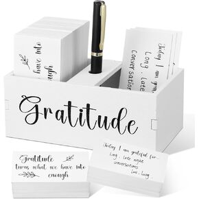 Clabby Gratitude Jar Gifts Include 200 Cards 1 Pen 1 Blessing Jar Wood Box Practice Thankful Appreciation Gratitude Note Cards Kit for Families Friends Employee Going Away Coworkers(White)