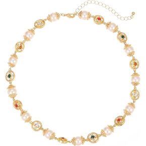 Luxury Pearl Necklace for Women Dainty White Pearl Choker Necklaces Crystal-Encrusted Palace Style Allergy Free Wedding Party Jewelry for Bridal Bridesmaid(N3-2)