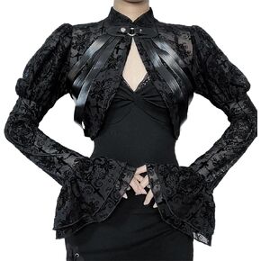 Women Gothic Crop Top Grunge Black Cover Up Cardigan Y2k Cropped Shirts