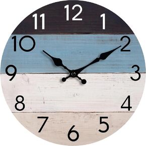 Wall Clock Silent Non-Ticking Wooden Clocks Battery Operated 8 Inch Small Country Retro Rustic and Beach Style Decorative for Kitchen, Home, Bathroom, Bedroom (Blue)