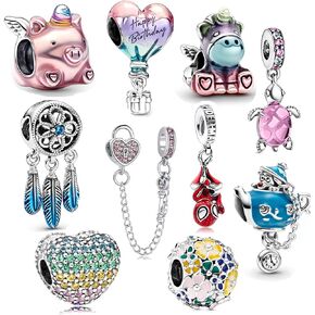 10 Pack Silver Bead Charms for Pandora Bracelets and Necklaces Charm for Woman Dangle Pendant Beads Set