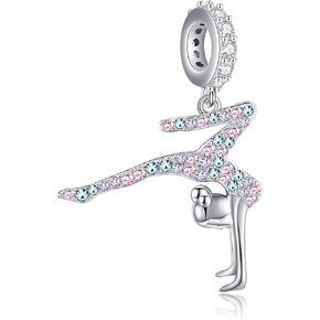 Gymnastics Charms for Necklace Bracelet Sterling Silver Gymnast Bead Jewelry Gifts for Women Gym Lovers