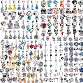 Random 10 Pack Silver Spacer Beads Charms fit Pandora Bracelet CZ Pendant Set