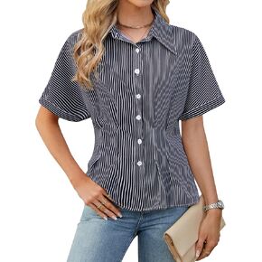BMJL Womens Business Casual Outfits Dressy Casual Blouse Summer Button Down Peplum Tops Striped Shirts 2025