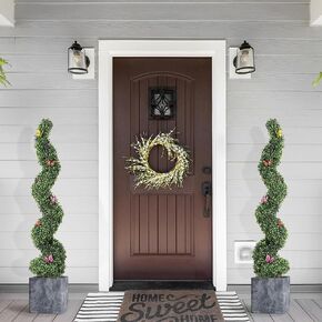 4 FT Artificial Boxwood Spiral Topiary Trees, 2 Pcs Outdoor Faux Plants with Insect Decoration, Evergreen Artificial Plants Outdoor for Decorative, Indoor, Porch, Garden