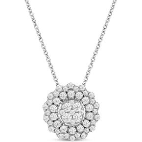 jewellili sterling هالة الفضة قلادة قلادة للنساء | 1.0 CTTW | مختبر الماس نمت (SI1 Clarity ، F Color) | مع سلسلة كابلات قفل جراد البحر 18 بوصة | صندوق الهدايا المدرجة