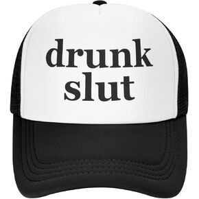 Drunk Slut Trucker Hat Funny Baseball Caps Unisex Classic Mesh Fishing Hat for Men and Women Black