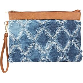 Minache Women Envelope Handbag Quilted Jean Denim Wristlet Clutch Purses PU Leather Zipper Satchel Wallet