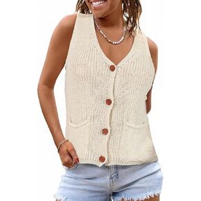 NASKY Women's V-Neck Sleeveless Sweater Vest - Versatile Pocket Design, Ideal for Spring & Fall Layering or Standalone Wear