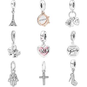 9 Pack Silver Spacer Beads Charms fit Pandora Bracelet DIY Jewelry String Set for Women