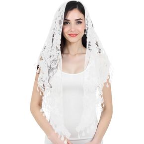 Mantilla Veils Catholic,White Chapel Veil,Catholic Veils for Women Mass,Triangle Lace Veil for Church,140 X 48 cm/55.11 X 18.9 In Triangle Shawl Lace Scarf