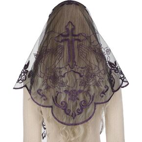 Bozidol Mantilla Veils for Church Catholic: Holy Cross Rose Veil for Women Mass Triangle Embroidery Lace Chapel Head Covering