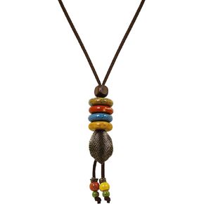 MINACHI Hippie Boho Colorful Beads Lucky Leaf Long Leather Necklace, Bohemian Jewelry Gift for Women