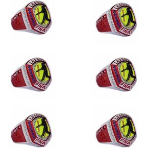 6 PCS Pack 2025 Trophy Softball Awards League White Blue Champions White Red Final Ring Size 9.5 and Size 11.5
