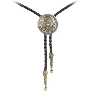 AZORA Western Cowboy Bolo Tie Men Leather Vintage Flower Necktie Rope Cord Pendant Necklace Braided Jewelry for Men