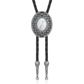 Vintage Cowboy Bolo Tie for Men, Western Leather Necktie with Natural Stone, Retro Cowgirl Costume Accessory for Women