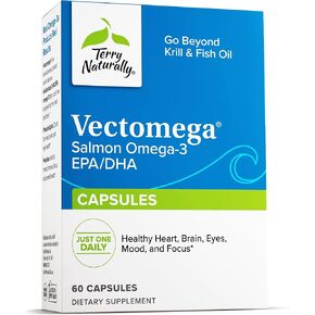Terry Naturally Vectomega - ملحق غذائي مع EPA و DHA - أوميغا 3 أقراص لدعم صحة الدماغ والقلب - مكملات غذائية مع الأحماض الدهنية الأساسية والببتيدات - 60 كبسولة