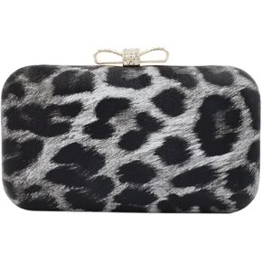 Elegant Leopard PU Leather Crystal Bow Top Hard Clutch Evening Bag Handbag