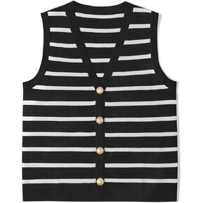 UEU Womens Striped Sweater Vest Button Up Knit Vest Tops Cropped Crochet Sleeveless Cardigan 2025 Trendy Fashion Outfits