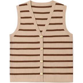 UEU Womens Striped Sweater Vest Button Up Knit Vest Tops Cropped Crochet Sleeveless Cardigan 2025 Trendy Fashion Outfits in Saudi Arabia