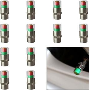12PCS Car Tire Pressure Monitor Valve Stem Caps, 3-Color Eye Alert Valve Stem Caps Sensor Indicator, 2.4Bar 36PSI Tire Pressure Gauge Valve Caps for Cars, SUVs, Trucks, Motorcycles, Bicycles