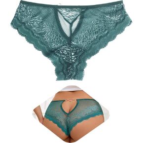 comeondear Womens Lace Boyshorts Panties Sexy Floral Plus Size Cheeky Underwear Back Cut Out Hipster Briefs Red