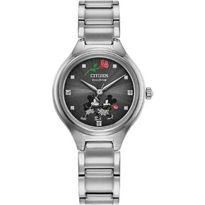 Citizen Women's Eco-Drive Mickey Mouse & Friends, Mickey Mouse and Minnie Tango, 3 Hand Silver-Tone Stainless Steel Bracelet Watch (FE2101-58W)