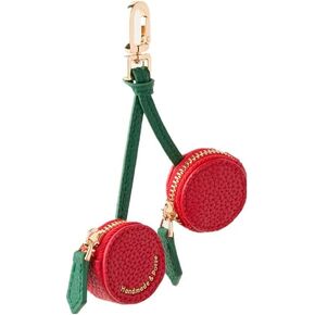 Cherry Design Coin Presh Charm ، Red and Green ، طوله 6 بوصات ، سلسلة مفاتيح حقيبة Mini Zipper المصنوعة يدويًا