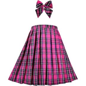 Sunny Fashion Girls Skirt Kids School Uniform Set Red Tartan Pleated Hem Skirt