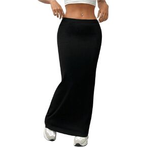 SHENHE Girl's Knit High Waisted Back Slit Maxi Skirt Casual Stretchy Pencil Skirt
