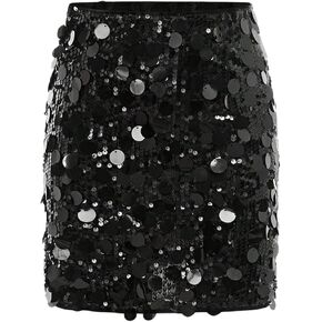 Floerns Girl's Contrast Sequin Party Short Skirts Shiny Pencil Skirts