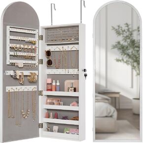 Best Choice Products Arch Mirror Jewelry Cabinet, Jewelry Storage Organizer, Armoire, Lockable Wall or Door Mountable, Full-Length Mirror - Silver