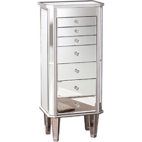 SEI Furniture Mirrored Jewelry Armoire Southern Enterprises Margaux MirroredArmoire, Silver, (AMZ2157SJ)