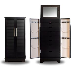 Hives and Honey Porsha Jewelry Armoire - خزانة قفل 7 -Drawer الحديثة مع أبواب مصراع ومقابض نحاسية ، فحم