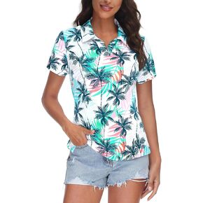 MNLYBABY Womens Golf Polo Shirts Hawaiian Golf Shirt Cool Summer Hawaii Tops Floral Tropic Print Workout Short Sleeve Tee