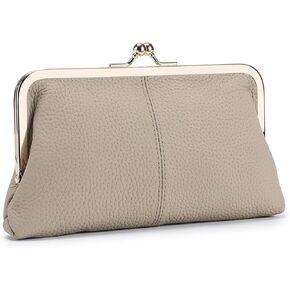 Vintage Kiss Lock Wallet for Women, Genuine Leather Multi-card Slots Card Holder Clutch Purse Travel Wallet (Black)