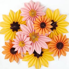 9 PCS Paper Fans Decorations ، زخارف عيد ميلاد وردية وأرجواني ، زهور الورق ، زخرفة الفصول الدراسية