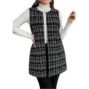 GORGLITTER Women's Plus Sleeveless Long Vest Cardigan Plaid Checkered Business Casual Work Blazers Outfits