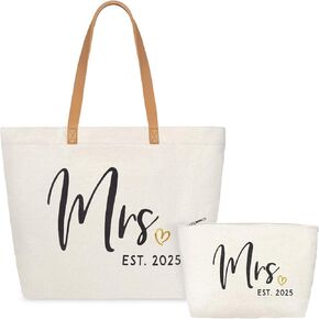 ELEGANTPARK Mrs Bag Mrs Gifts 2025 Bride Gifts Bride Tote Bag Wedding Bridal Shower Bachelorette Party Honeymoon Large Travel Canvas Totes with Zipper