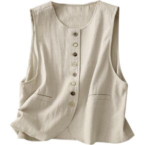 MINTLIMIT Women's Linen Vest Summer Sleeveless Scoop Neck Waistcoat Lightweight Work Casual Cotton Blazer Vest