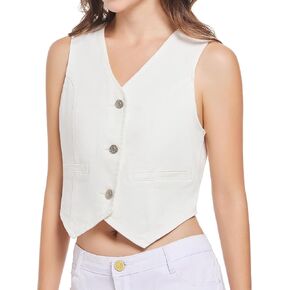 V VOCNI Womens Denim Vest Sleeveless Jean Vest Top Cropped Denim Tops Fashion Western Vest