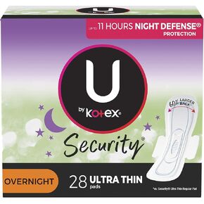 U by Kotex Clean & Secure Ultra Thin Overnight Pads with Wings (Previously 'Security'), 28 Count (Packaging May Vary)