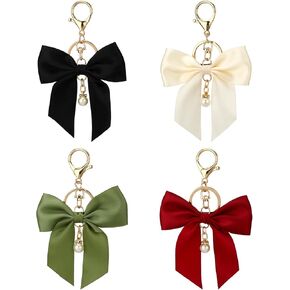 4 حزمة محفظة سحر القوس Bow keychain لليخافة اليد ، سلسلة مفاتيح السيارة لطيف ، أسود أبيض أبيض القوس الأخضر الحلقة ، قلادة سحر حقيبة للفتيات