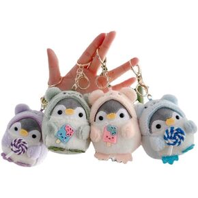 4 PCS Kawaii Penguin Keychain للمحفظة الخيالية المحشو بالمفاتيح القلادة Fluffy Cutecore سحر الملحقات